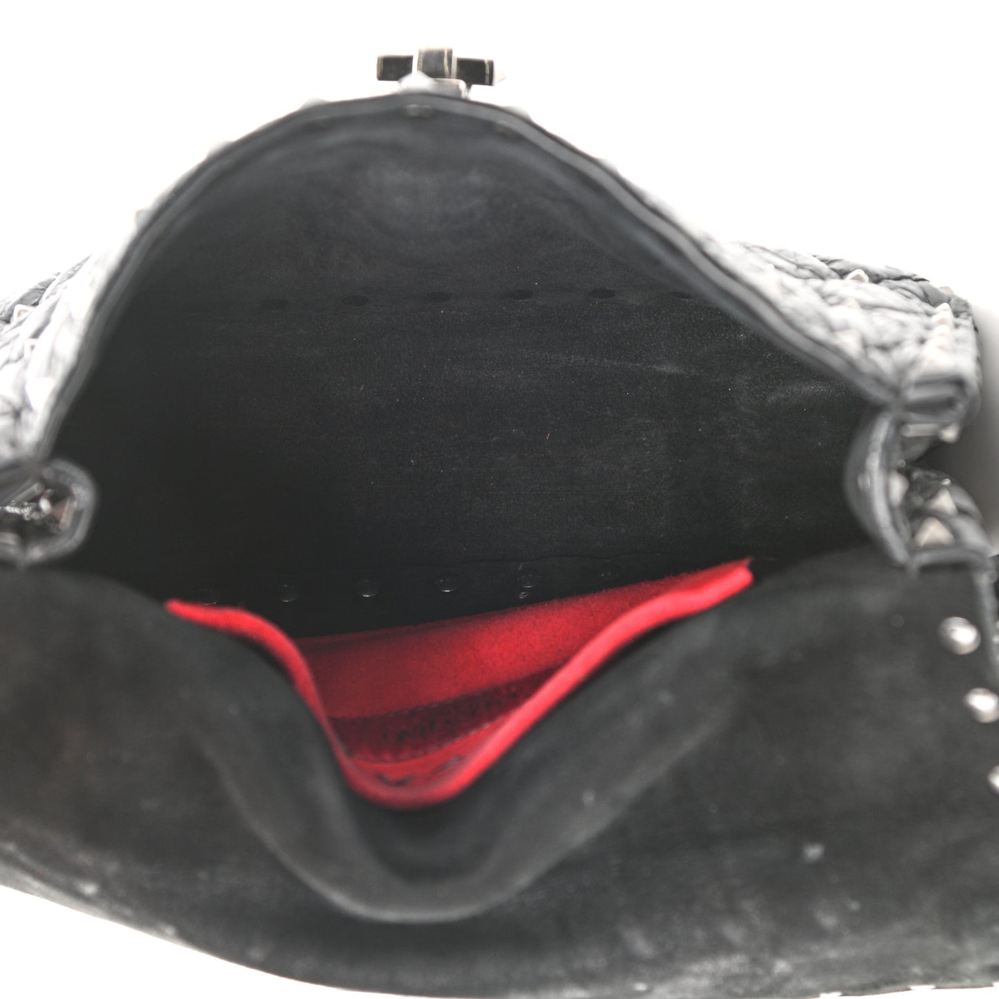 Craquele Nappa Small Rockstud Spike Shoulder Bag Black