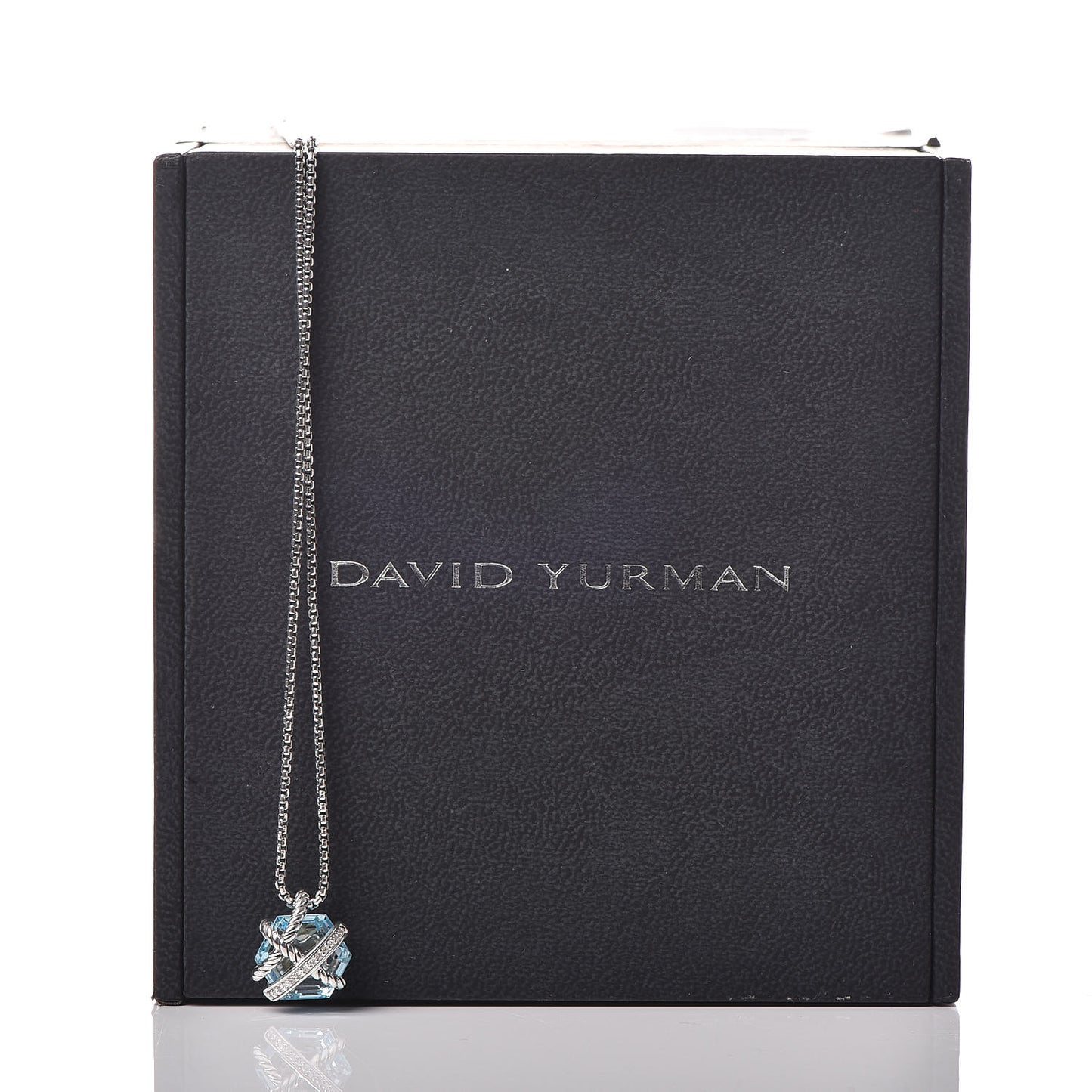 Sterling Silver Diamond Blue Topaz 10mm Petite Cable Wrap Pendant Necklace
