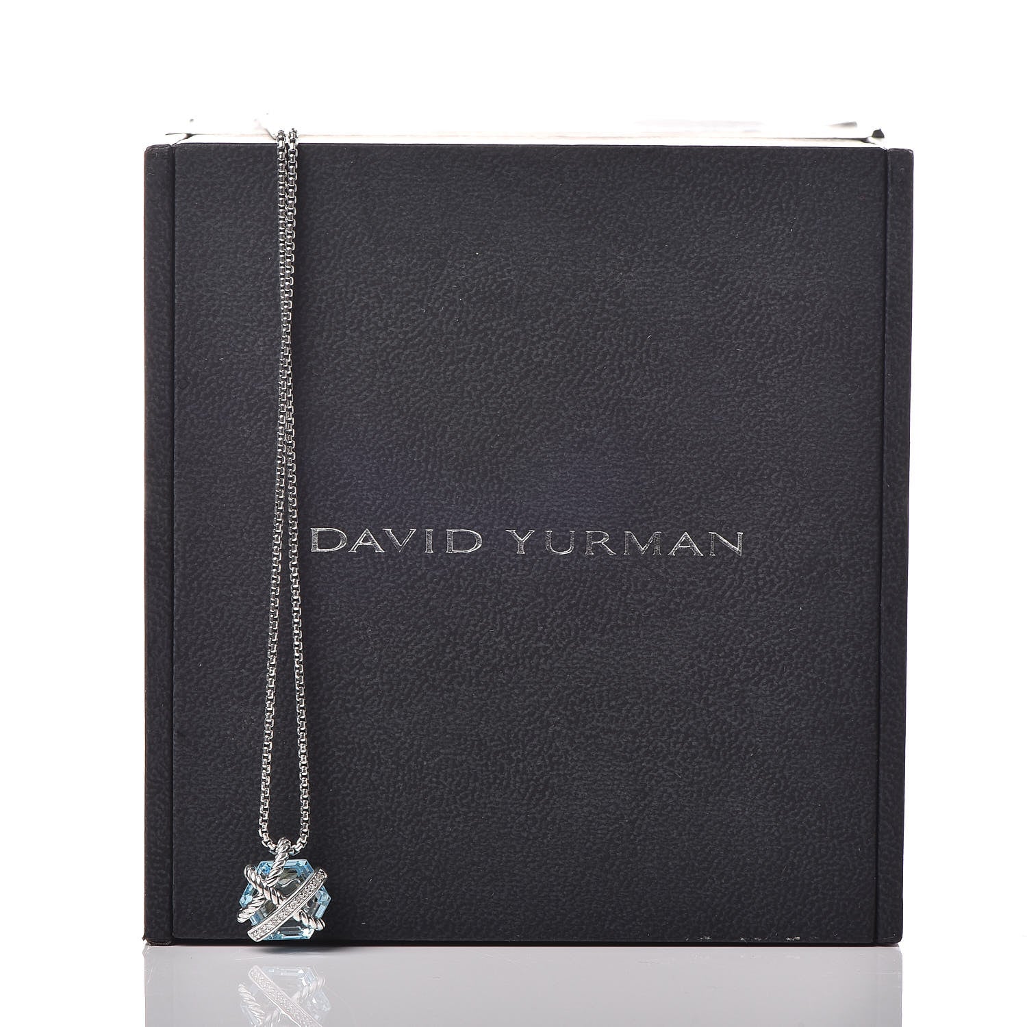 David Yurman Sterling Silver Diamond Blue Topaz 10mm Petite Cable Wrap Pendant Necklace 8 of 8