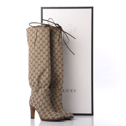 Gucci Monogram Lisa Mid Heel Boots 37 Beige Ebony 7 of 7