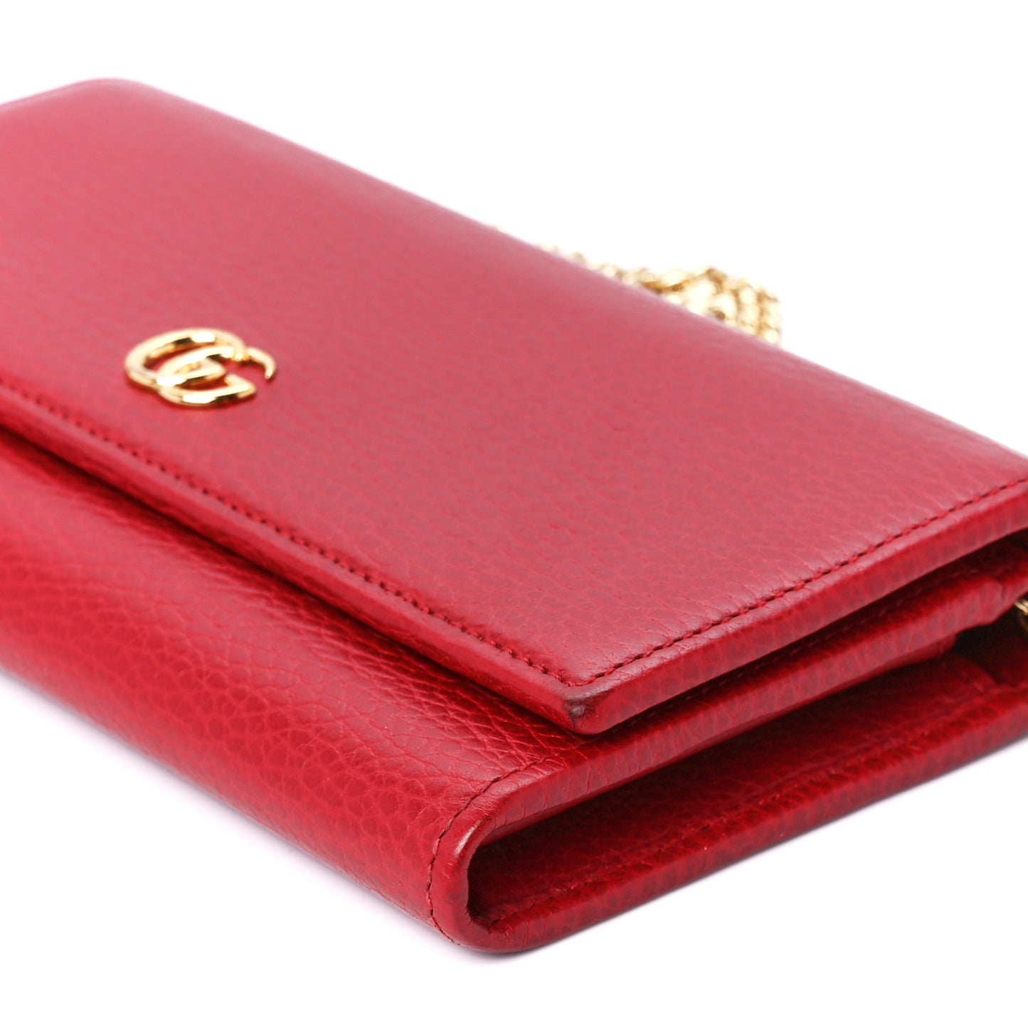 Dollar Calfskin Petite GG Marmont Wallet Chain Bag Hibiscus Red