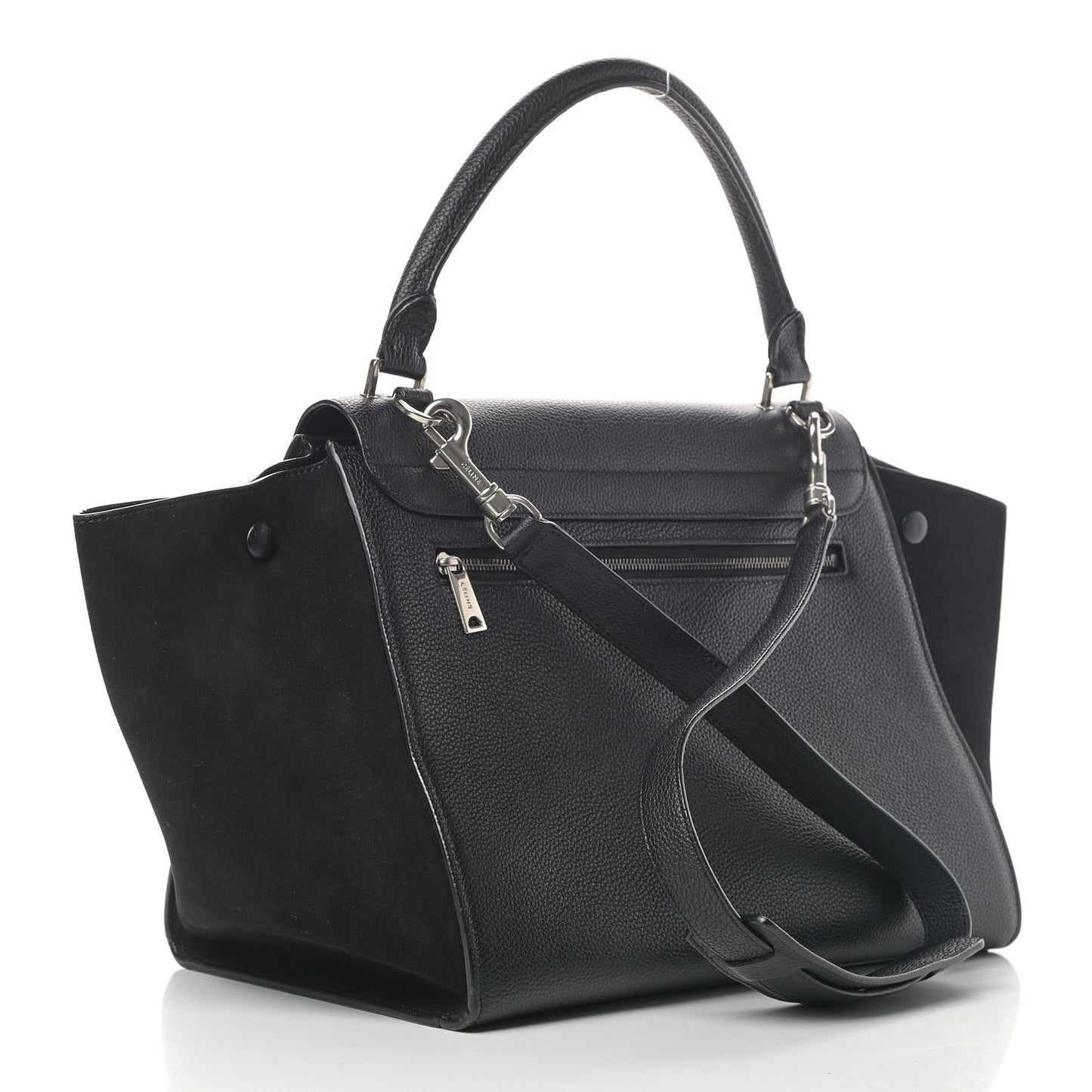 Drummed Calfskin Suede Small Trapeze Black