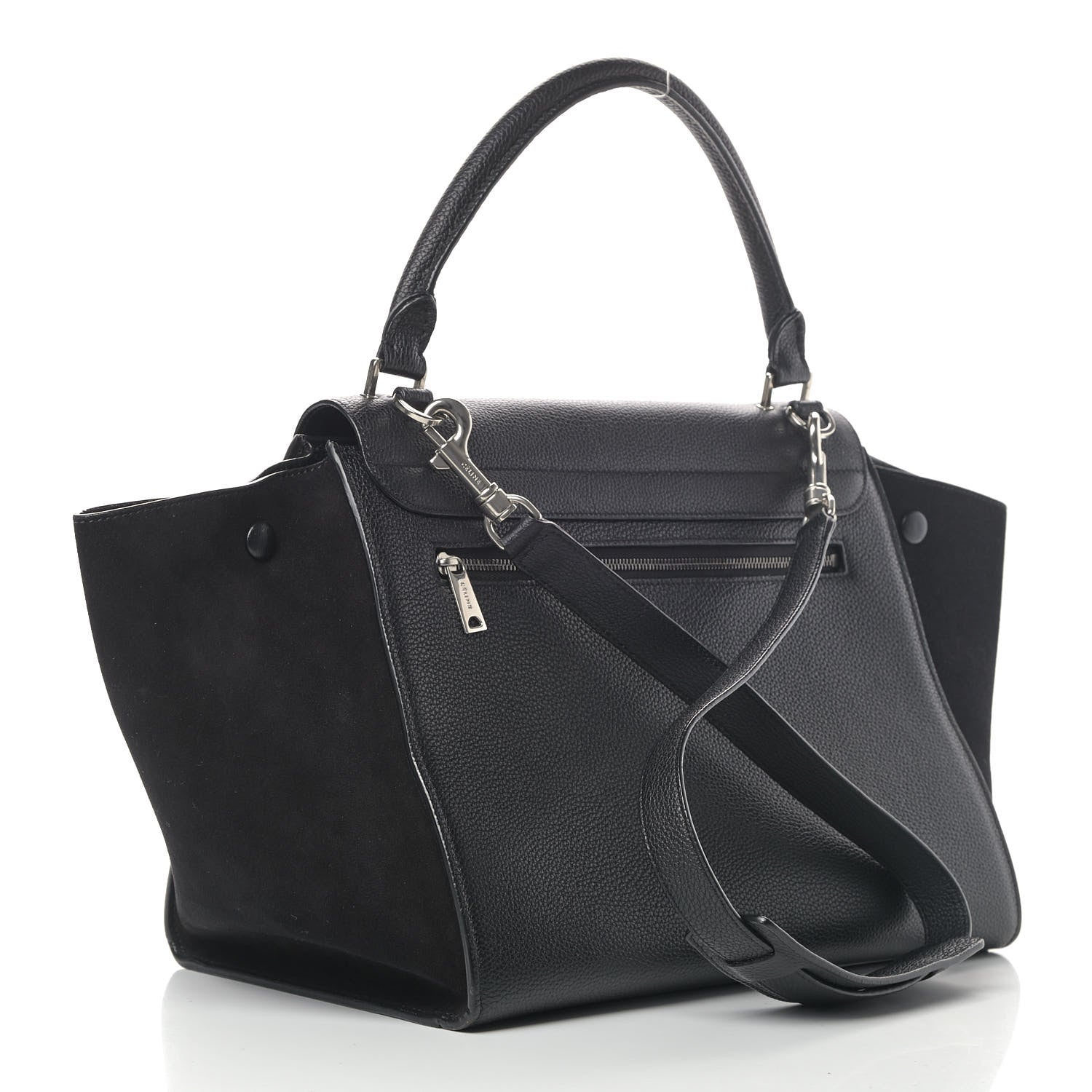 Celine Drummed Calfskin Suede Small Trapeze Black 2 of 7