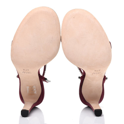 Gucci Suede Crystal Ankle Strap Sandals 37.5 Burgundy 5 of 9