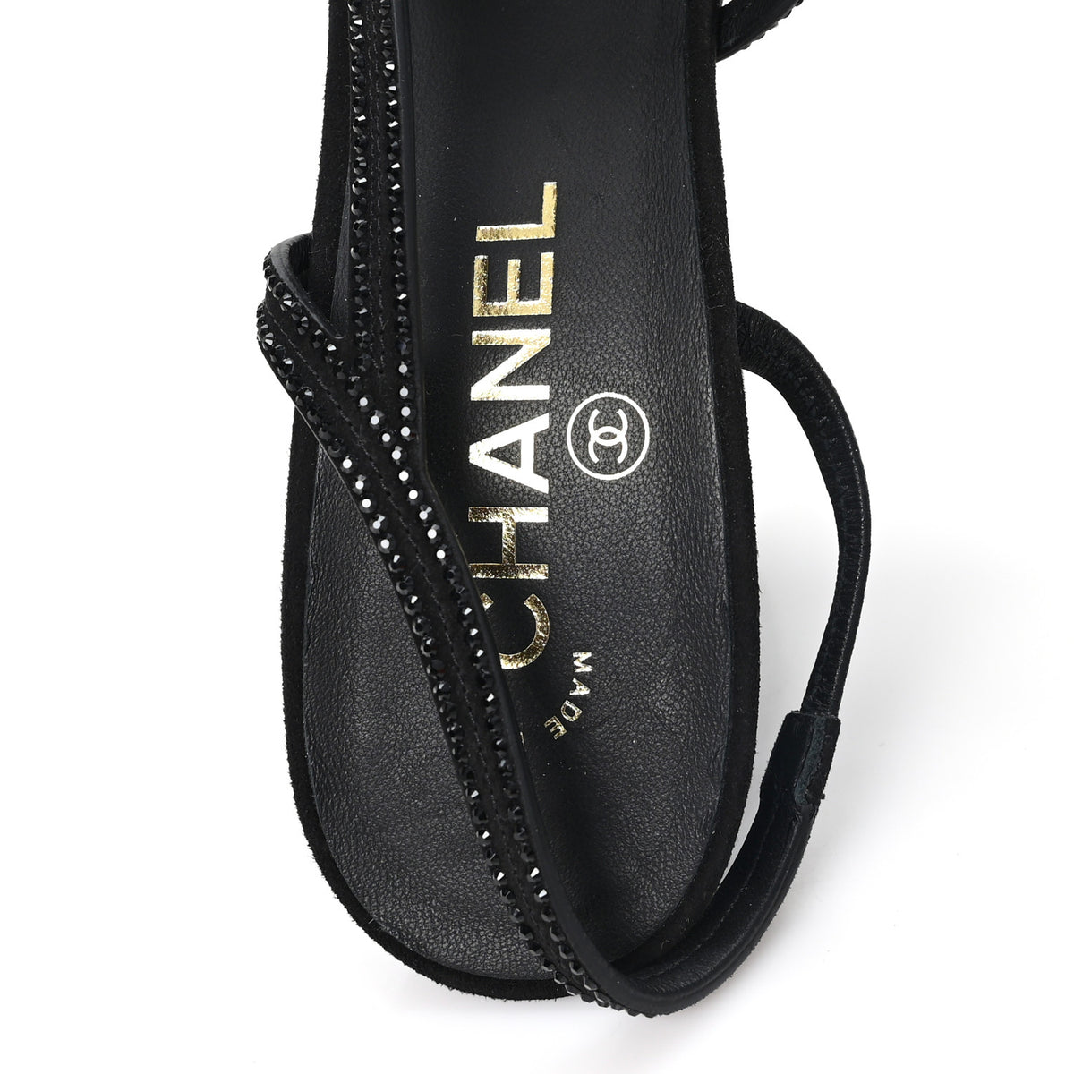 Chanel Suede Strass Grosgrain Cap Toe CC Slingback Pumps 39 Black 8 of 10