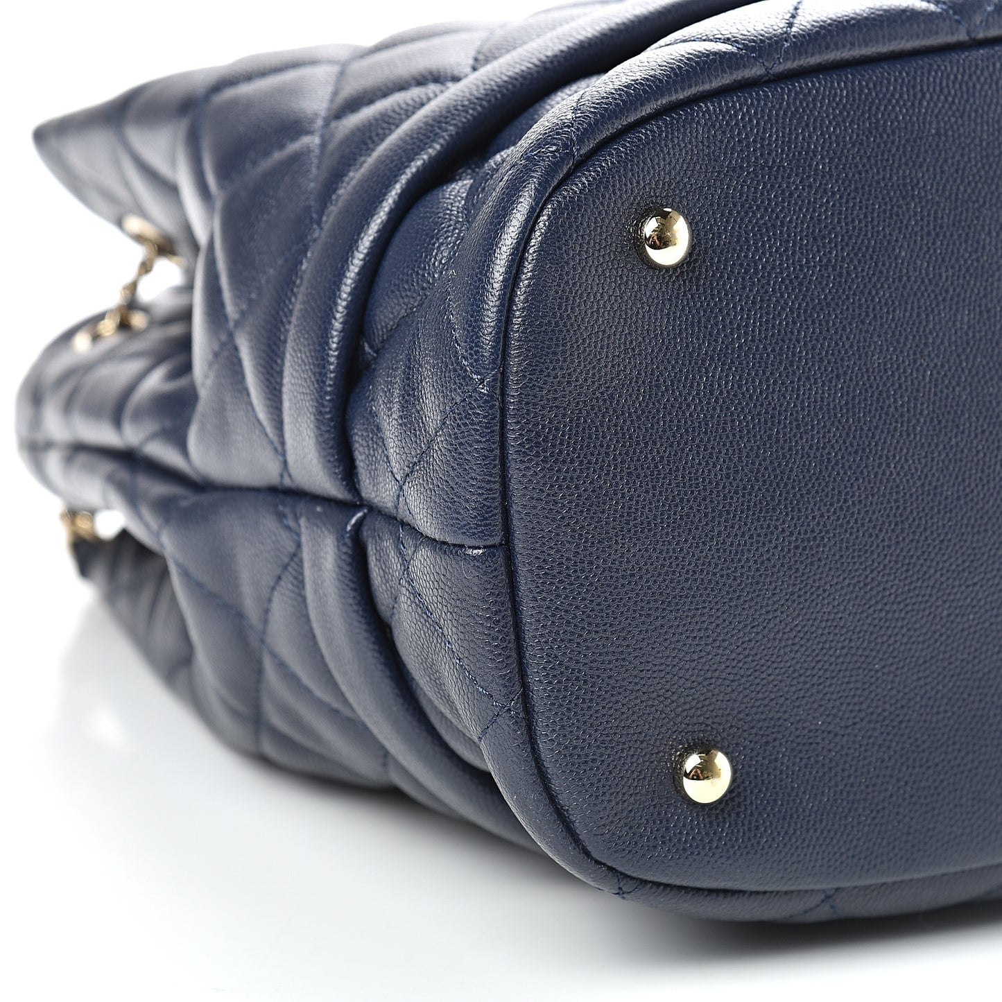 Caviar Quilted Rolled Up Bucket Drawstring Bag Navy