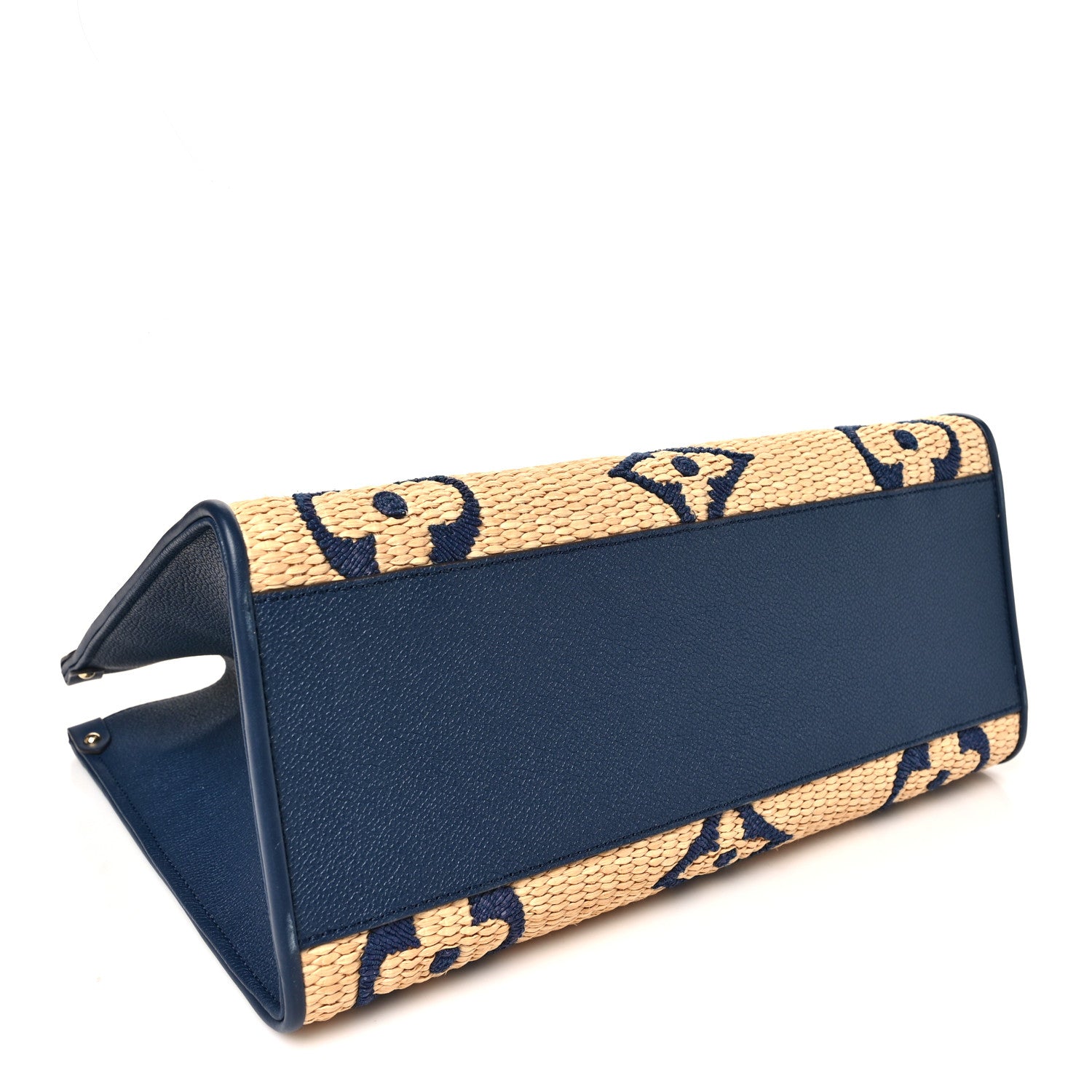 Louis Vuitton Raffia Calfskin Monogram Giant Onthego MM Blue 4 of 9