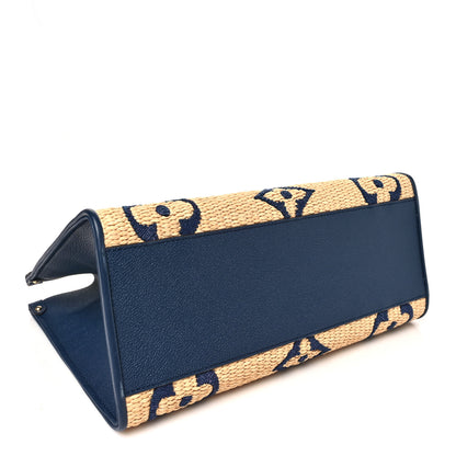 Louis Vuitton Raffia Calfskin Monogram Giant Onthego MM Blue 4 of 9