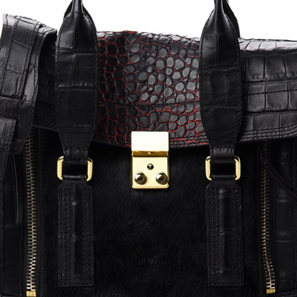 3.1 Phillip Lim 3.1 Calf Hair Calfskin Crocodile Embossed Medium Pashli Satchel Antique Red Black 12 of 12