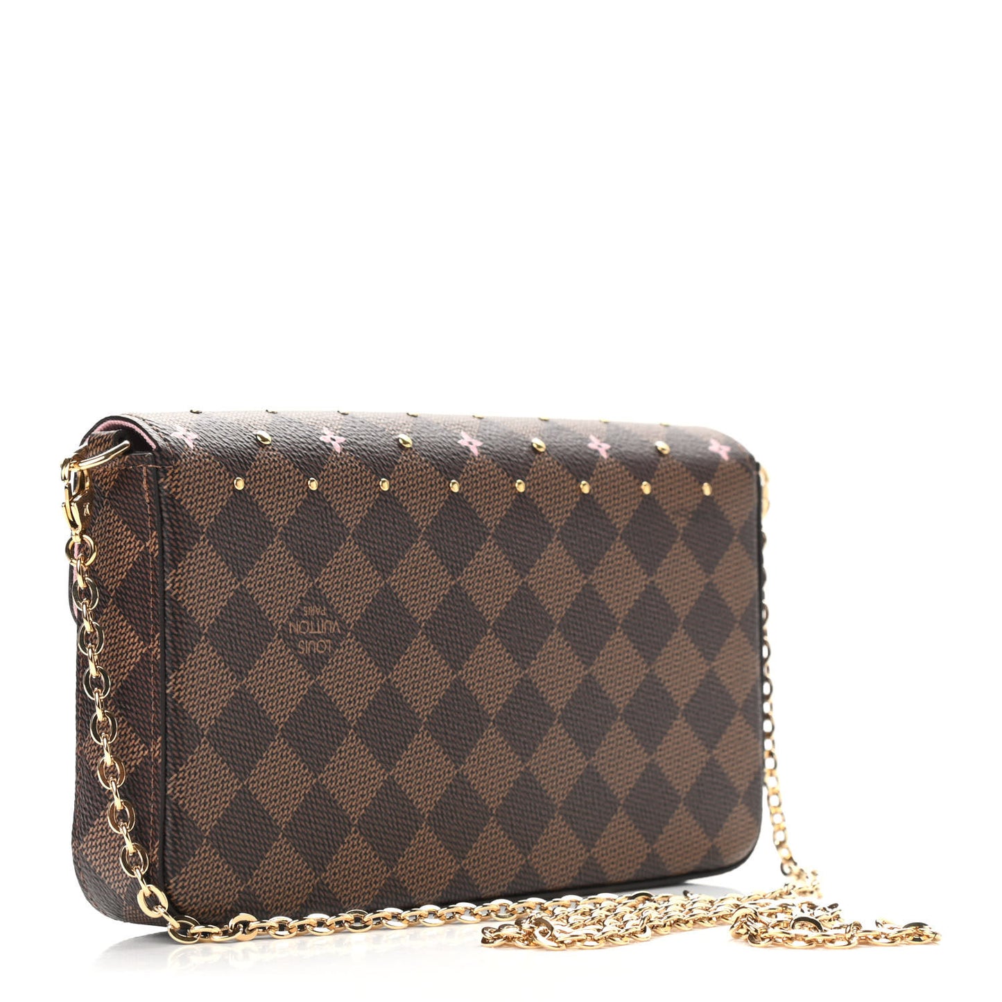 Damier Ebene Studded Pochette Felicie Chain Wallet