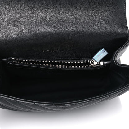 Saint Laurent Sheepskin Matelasse Chevron Monogram Medium College Bag Black 4 of 8