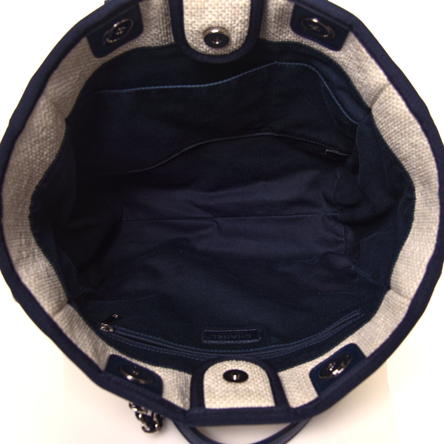 Woven Straw Raffia Small Deauville Tote White Navy