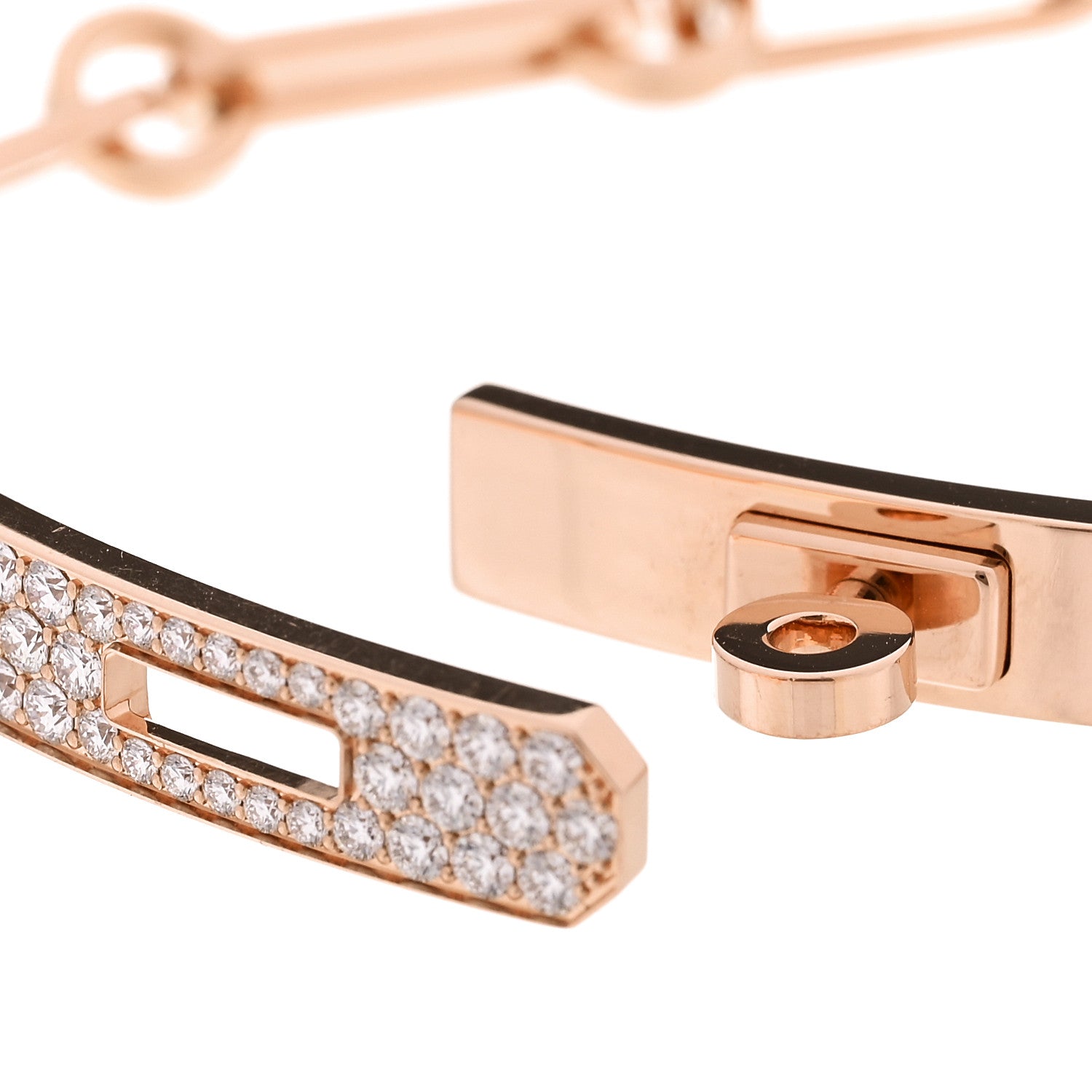 Hermes 18K Rose Gold Diamond Pave PM Kelly Chaine Bracelet ST 4 of 5