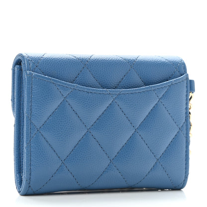 Chanel Caviar Quilted Flap Card Holder Chain Wristlet Blue 3 of 9
