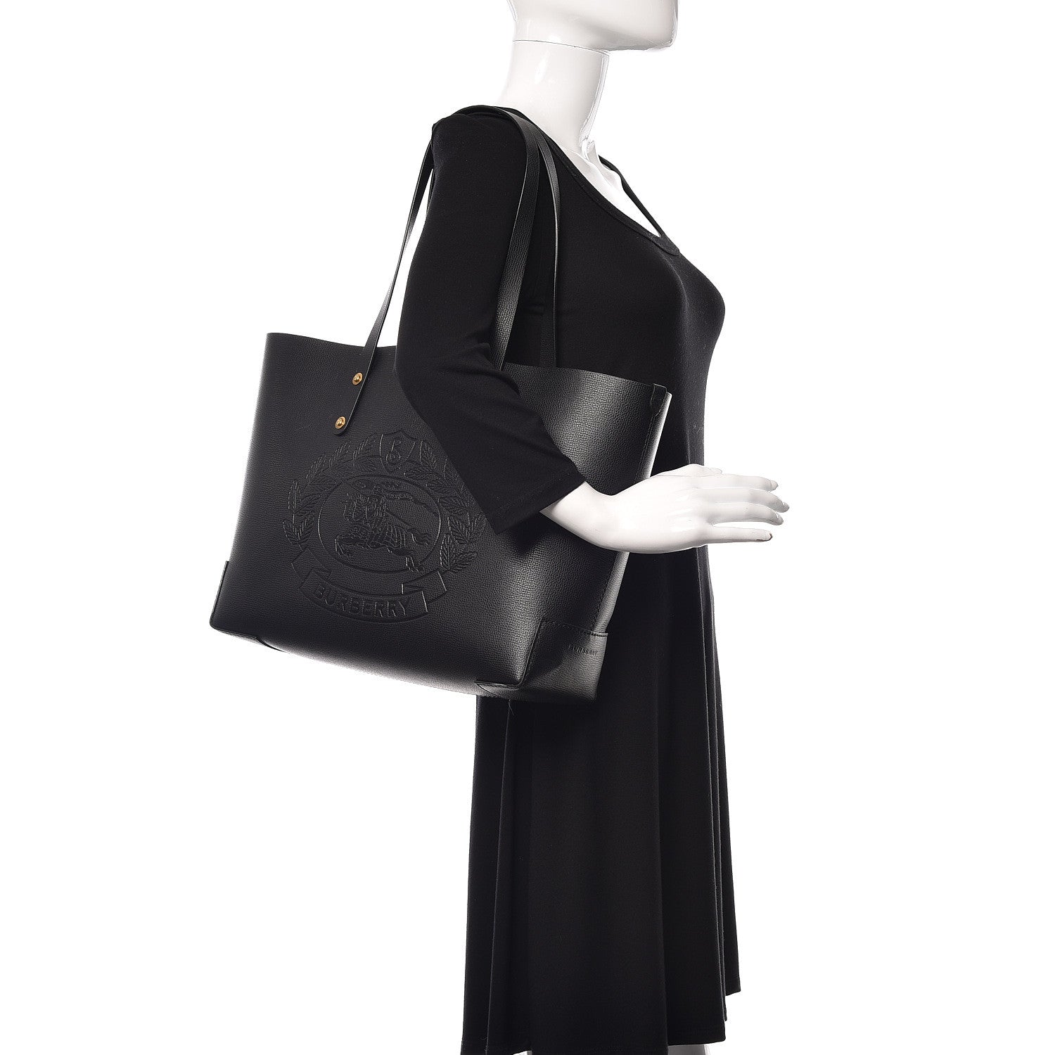 Burberry Calfskin Crest Embossed Small Tote Black 2 of 15