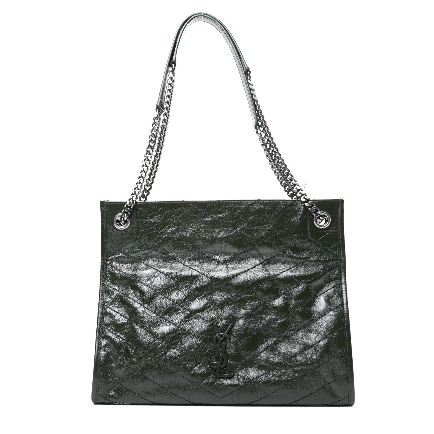 Saint Laurent Crinkled Calfskin Matelasse Monogram Medium Niki Shopper Tote New Vert 1 of 11