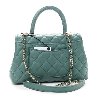 Chanel Caviar Quilted Lizard Embossed Mini Coco Handle Flap Green 3 of 9