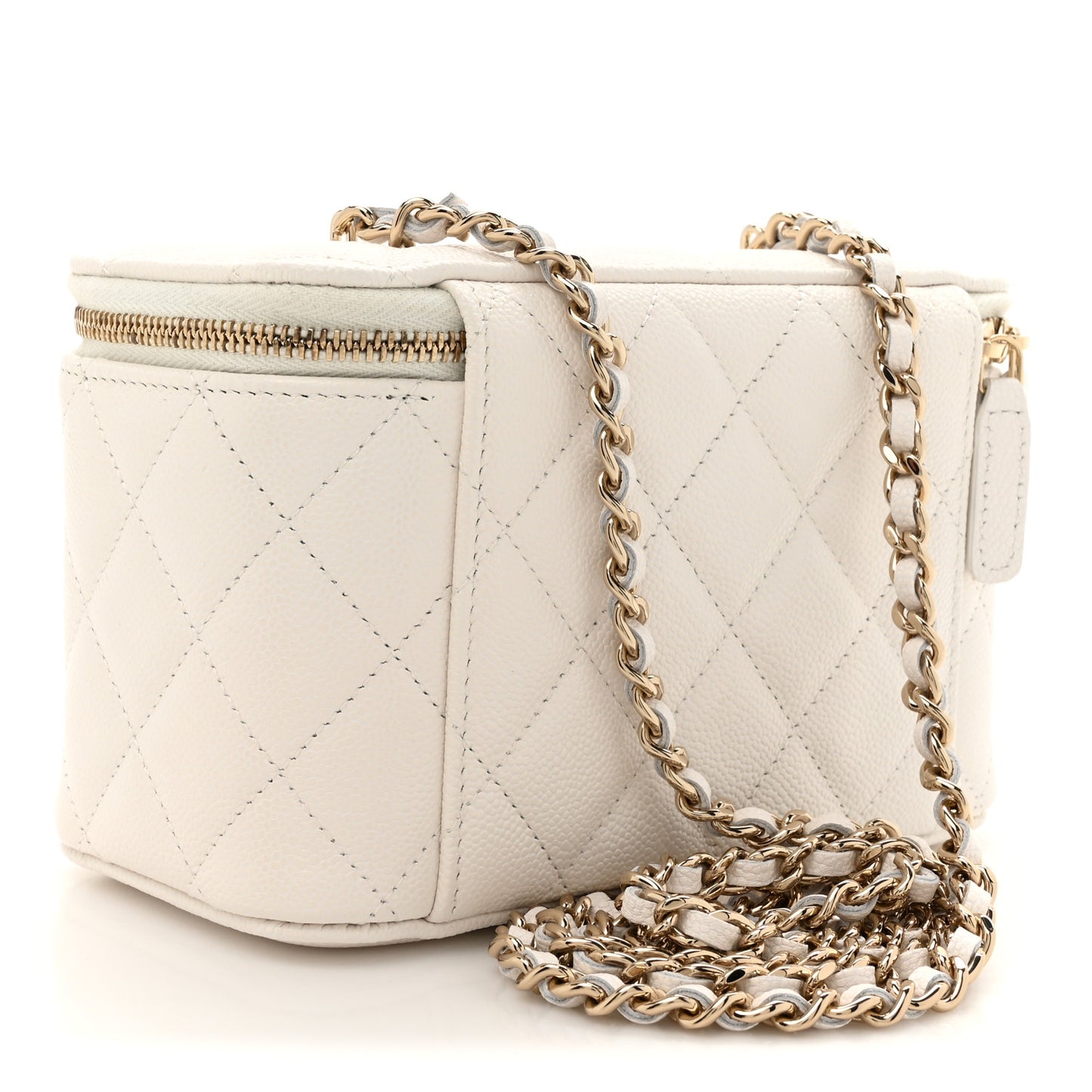 Caviar Quilted Small Vanity Case With Chain White