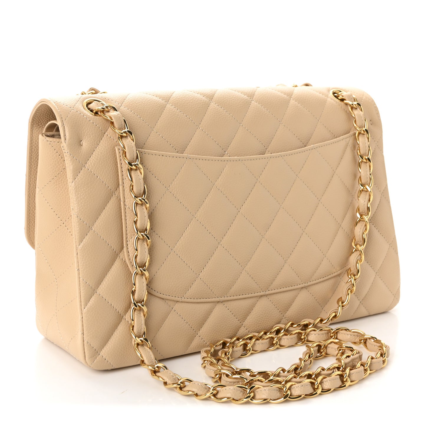 Caviar Quilted Jumbo Double Flap Beige