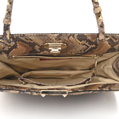 Valentino Garavani Snakeskin Rockstud Shoulder Satchel Beige 5 of 9