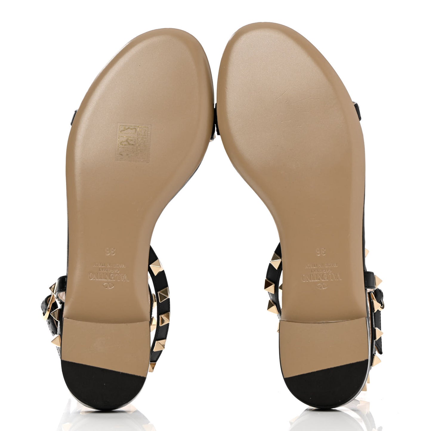 Calfskin Rockstud Cross Ankle Wrap 5mm Sandals 36 Black