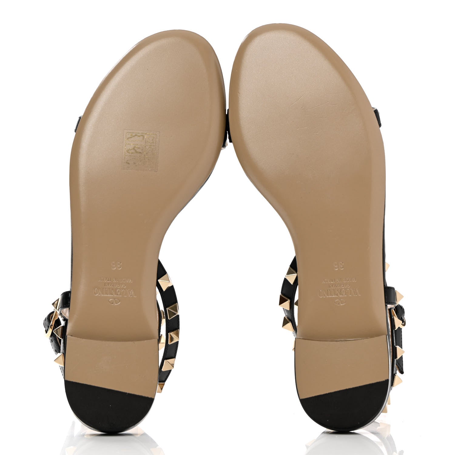Valentino Garavani Calfskin Rockstud Cross Ankle Wrap 5mm Sandals 36 Black 5 of 11