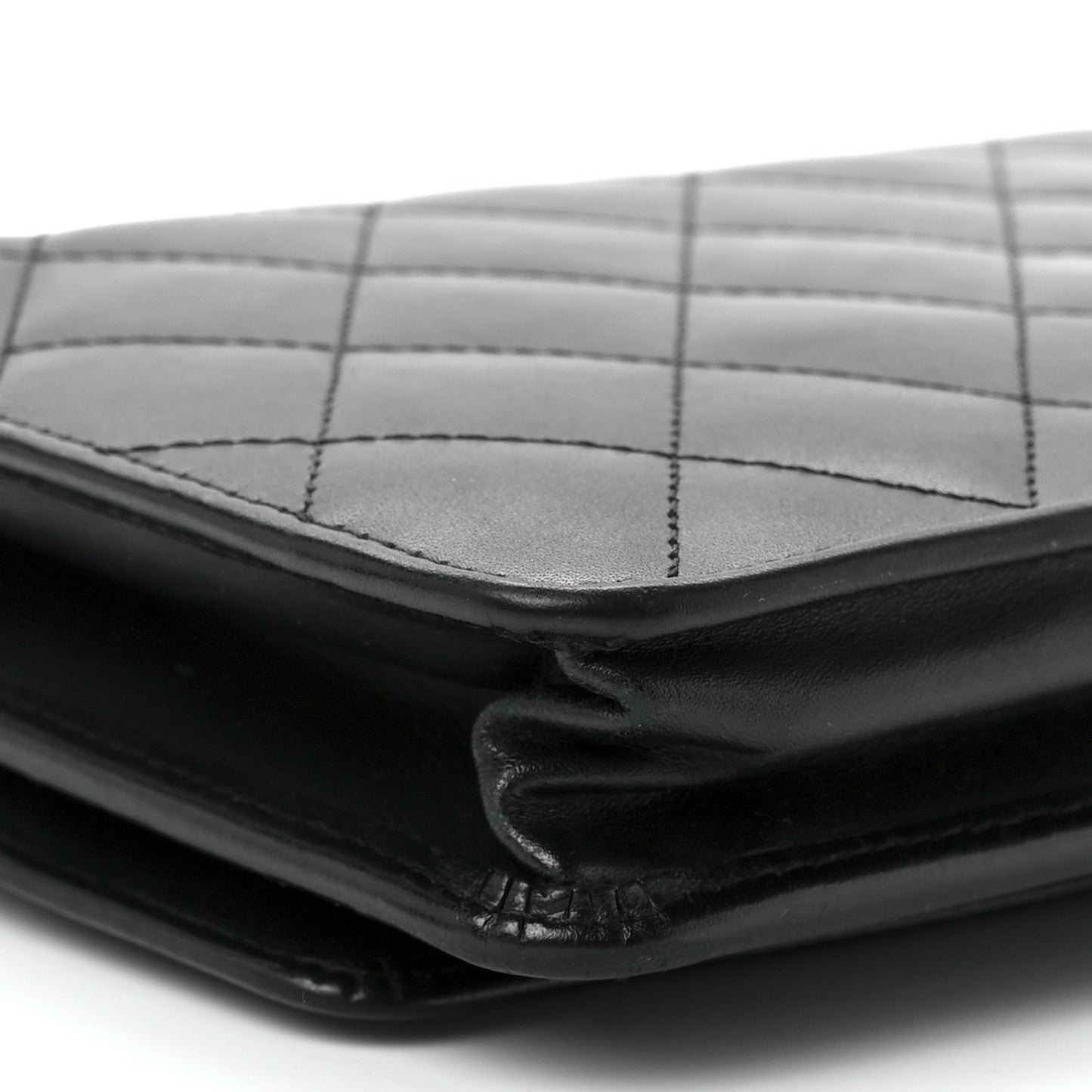 Calfskin Quilted Cambon Wallet On Chain WOC Black