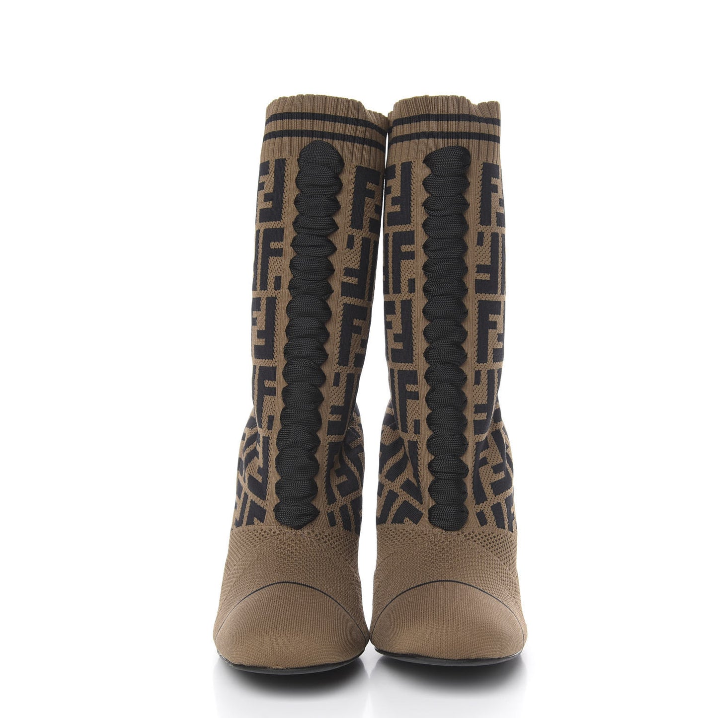 Stretch Fabric Jacquard FF Rockoko 105mm Sock Boots 41 Tobacco