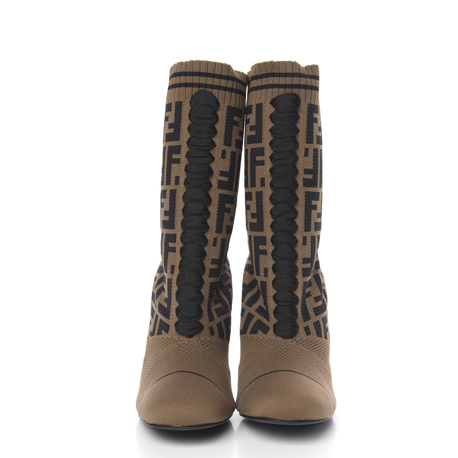 Fendi Stretch Fabric Jacquard FF Rockoko 105mm Sock Boots 41 Tobacco 2 of 7