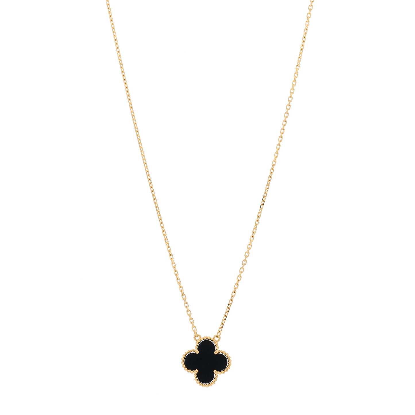 18K Yellow Gold Black Onyx Vintage Alhambra Pendant Necklace