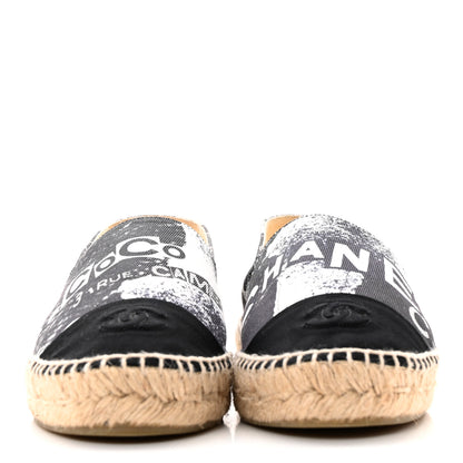 Chanel Printed Canvas Grosgrain 31 Rue Cambon Espadrilles 40 Black White 2 of 10