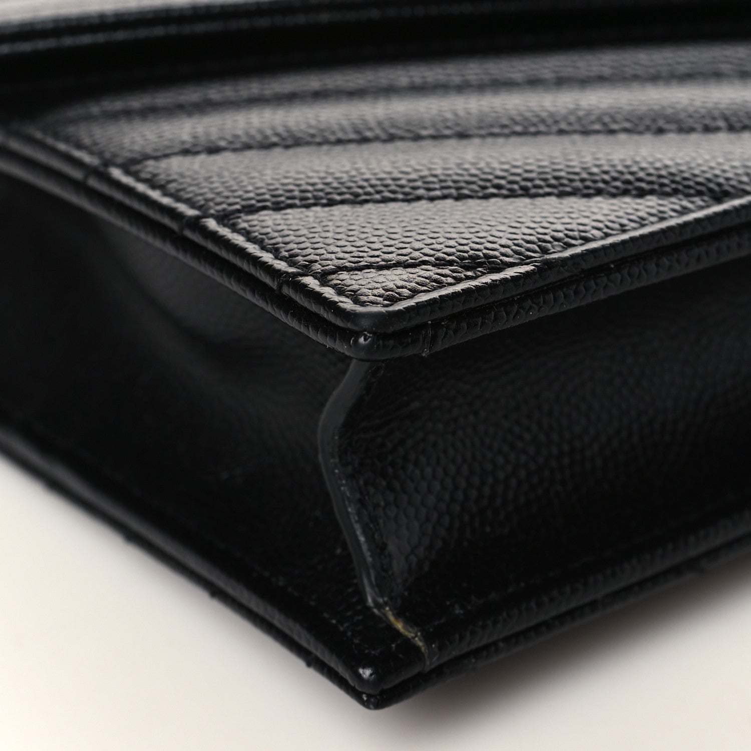 Saint Laurent Grain De Poudre Matelasse Chevron Monogram Envelope Chain Wallet Black 7 of 9