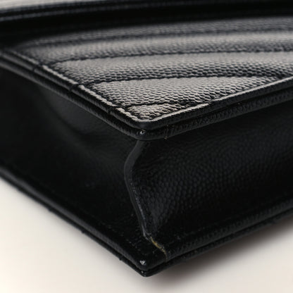 Saint Laurent Grain De Poudre Matelasse Chevron Monogram Envelope Chain Wallet Black 7 of 9