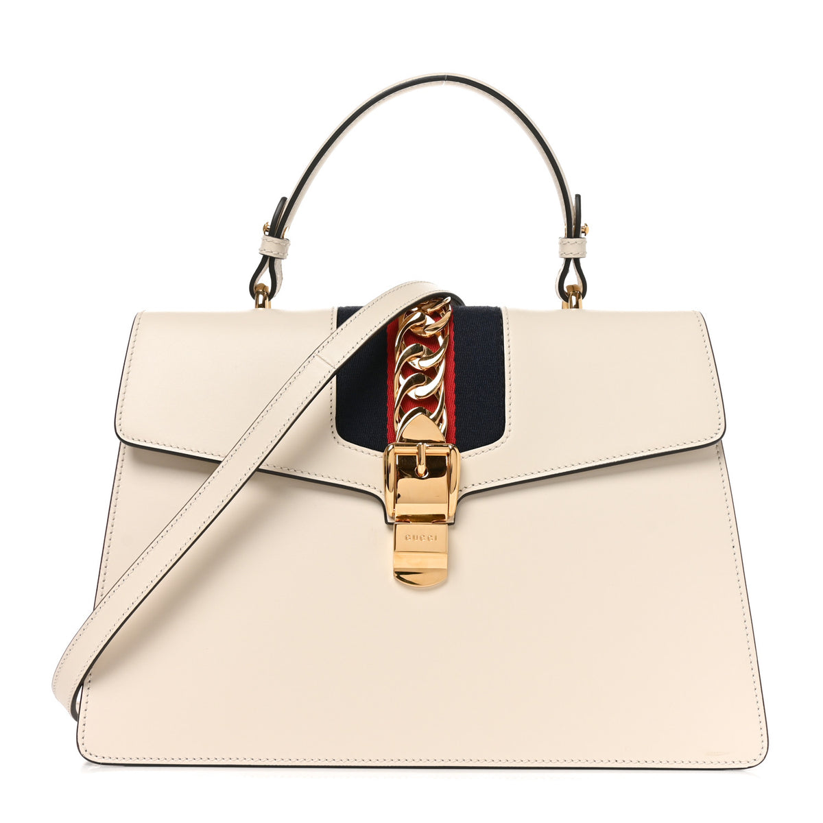 Calfskin Web Medium Sylvie Top Handle Bag White