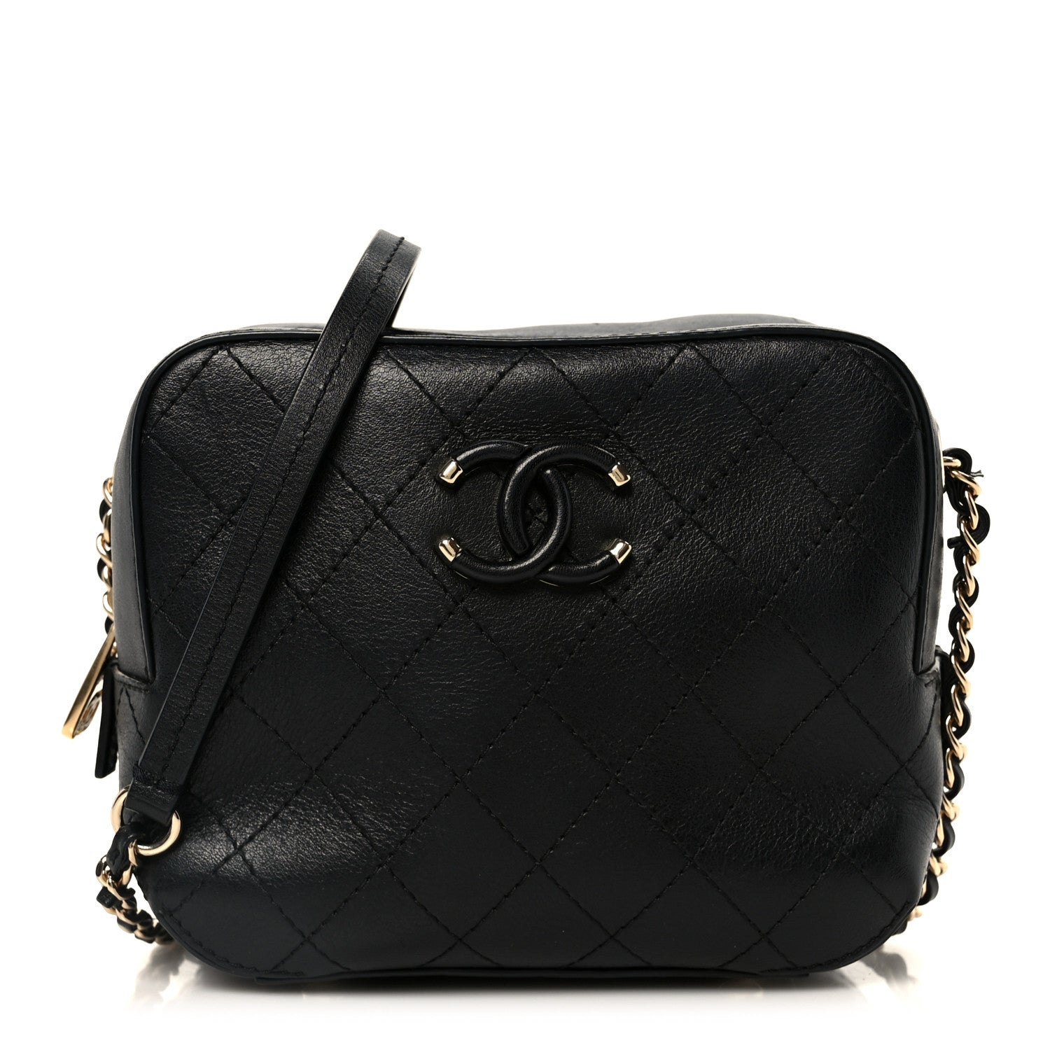 Chanel Calfskin Stitched Covered CC Camera Case Bag Black 1 of 10