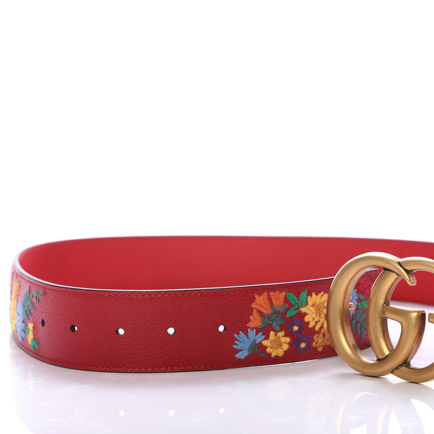Gucci Textured Calfskin Flower Embroidered Double G 40mm Belt 90 36 Hibiscus Red 4 of 4