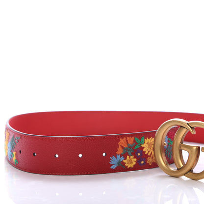 Gucci Textured Calfskin Flower Embroidered Double G 40mm Belt 90 36 Hibiscus Red 4 of 4