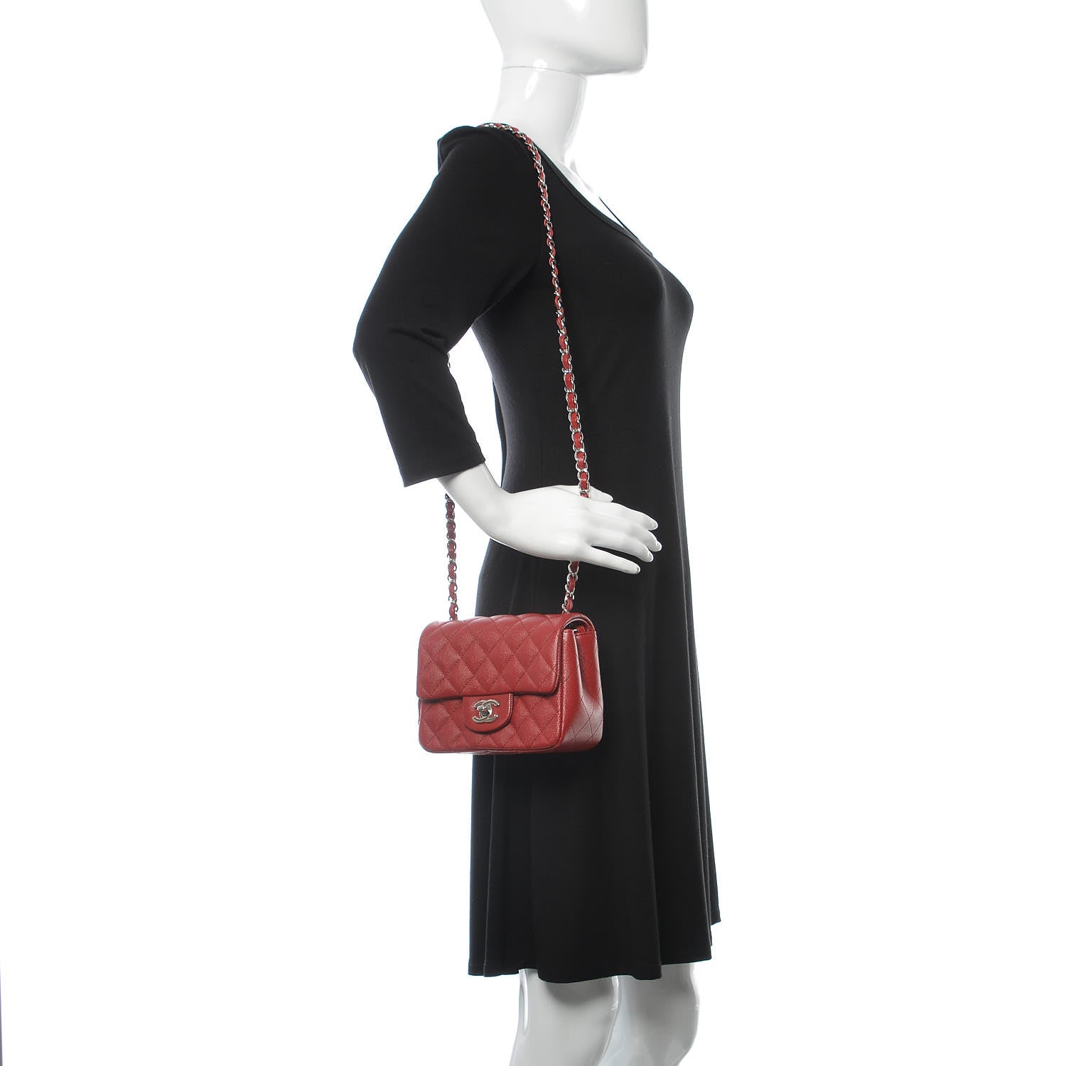 Chanel Caviar Quilted Mini Square Flap Red 2 of 10