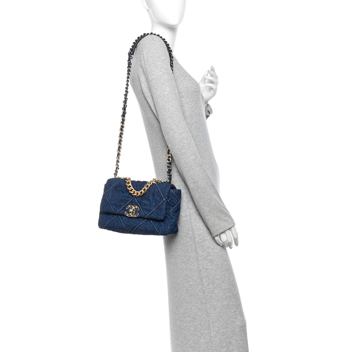 Denim Quilted Medium Chanel 19 Flap Blue