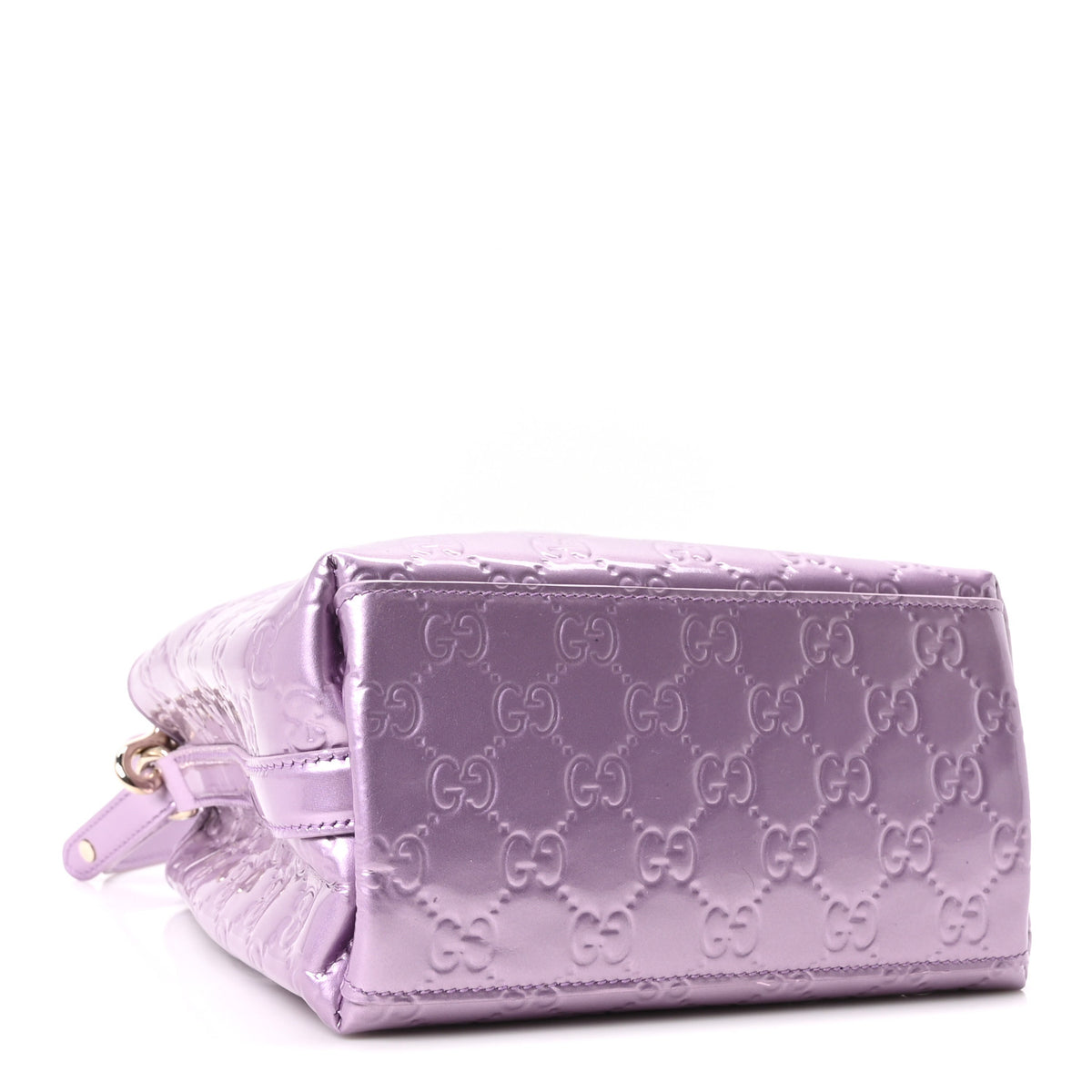 Patent GG Guccissima Emblem Small Bucket Bag Purple