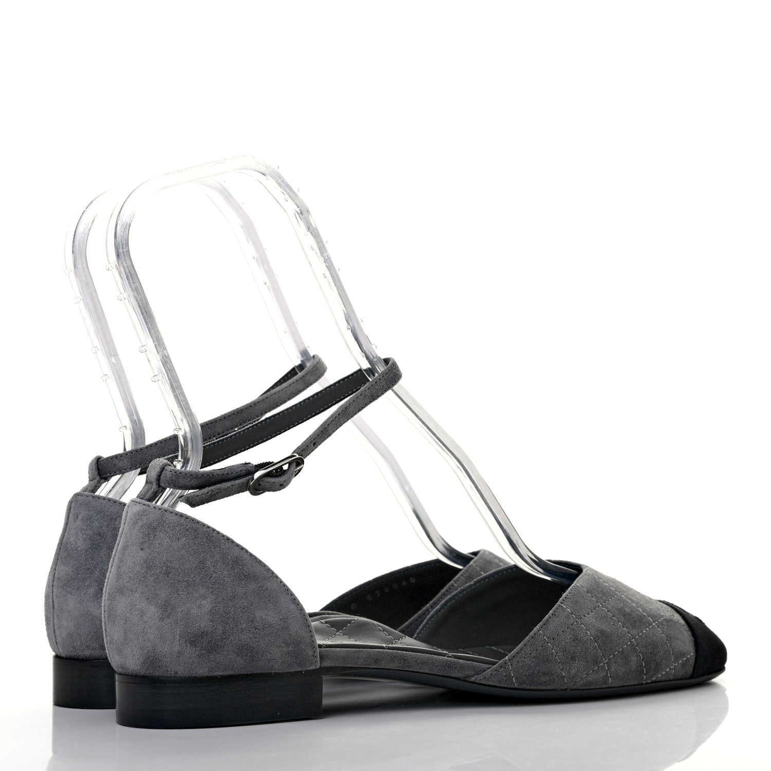 Chanel Suede Grosgrain Cap Toe CC Ankle Strap Sandals 40 Grey Black 3 of 6