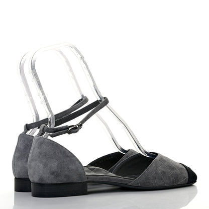 Chanel Suede Grosgrain Cap Toe CC Ankle Strap Sandals 40 Grey Black 3 of 6