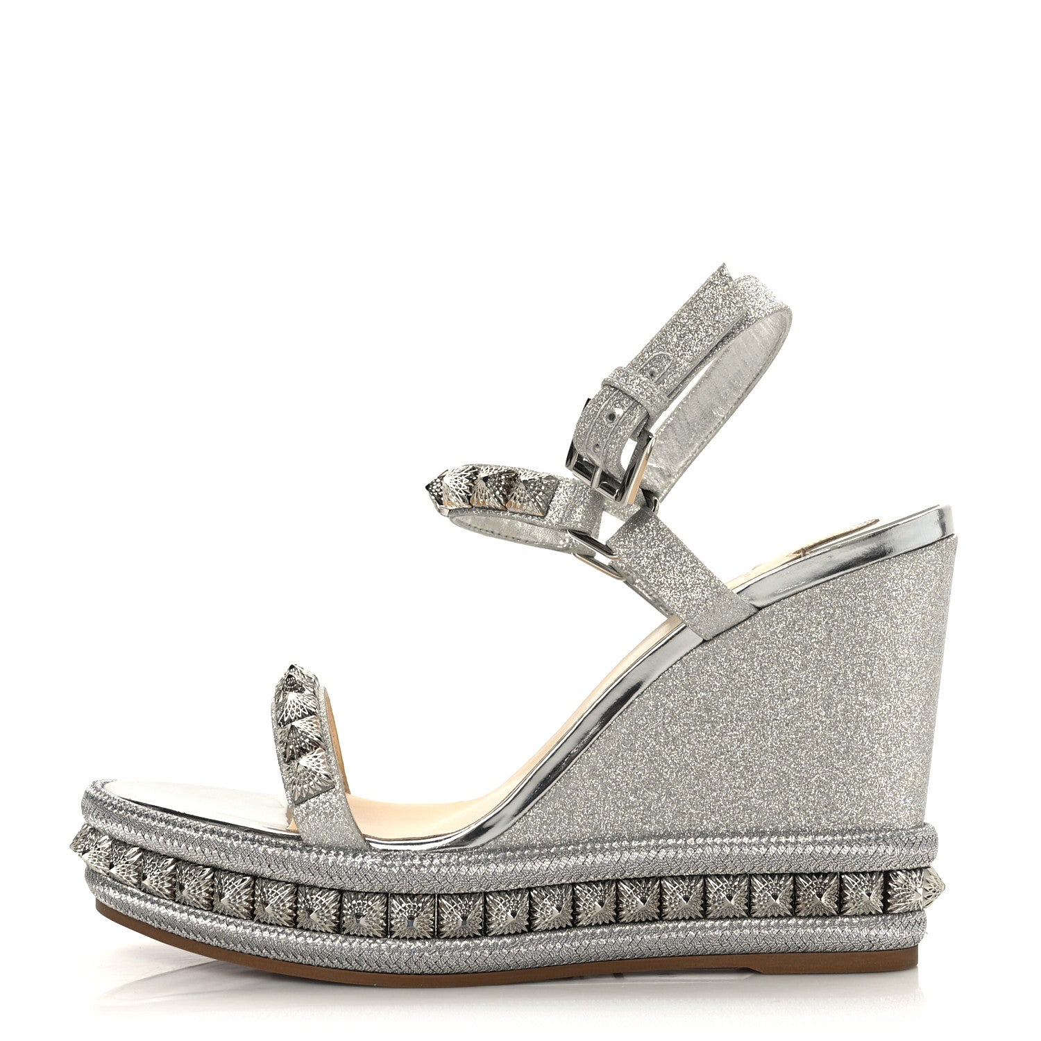 Christian Louboutin Mini Glitter Pira Ryad 110 Wedge Sandals 40 Silver 1 of 7