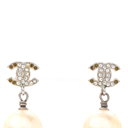 Chanel Crystal Pearl CC Drop Earrings Silver 4 of 5