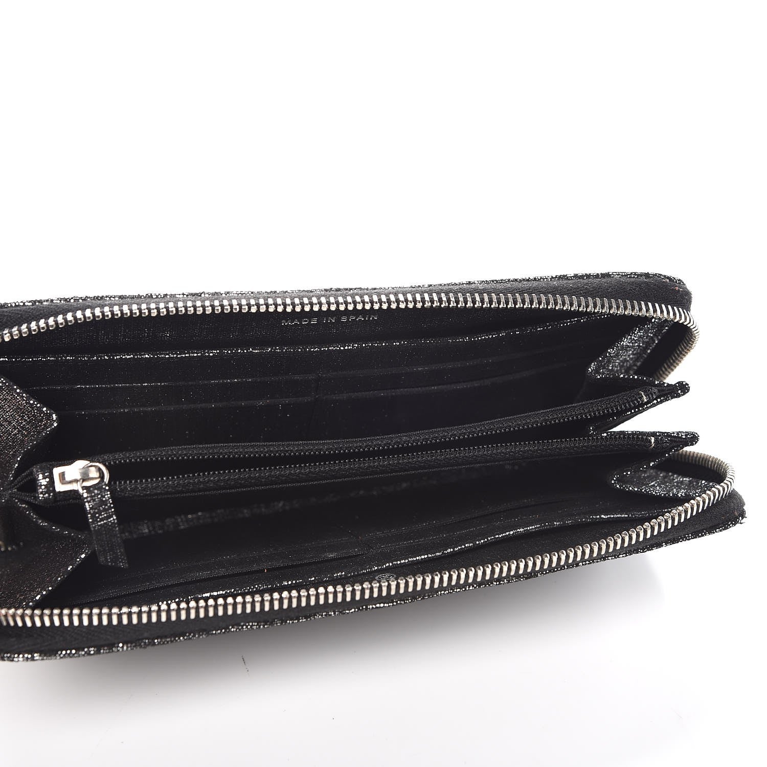 Chanel Metallic Fabric Quilted Zip Around Wallet Silver Black 5 of 8