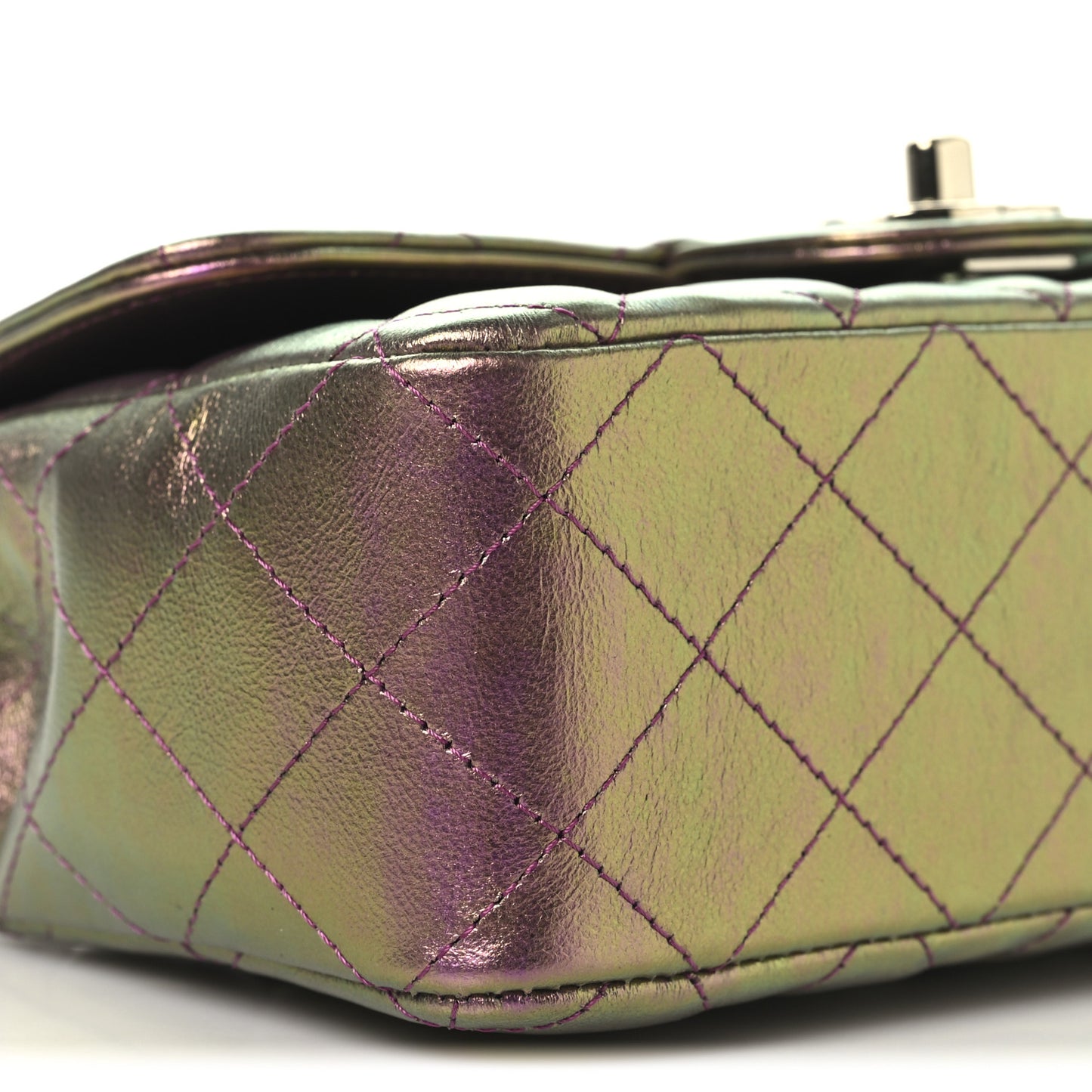 Iridescent Lambskin Quilted Mini Rectangular Flap Purple