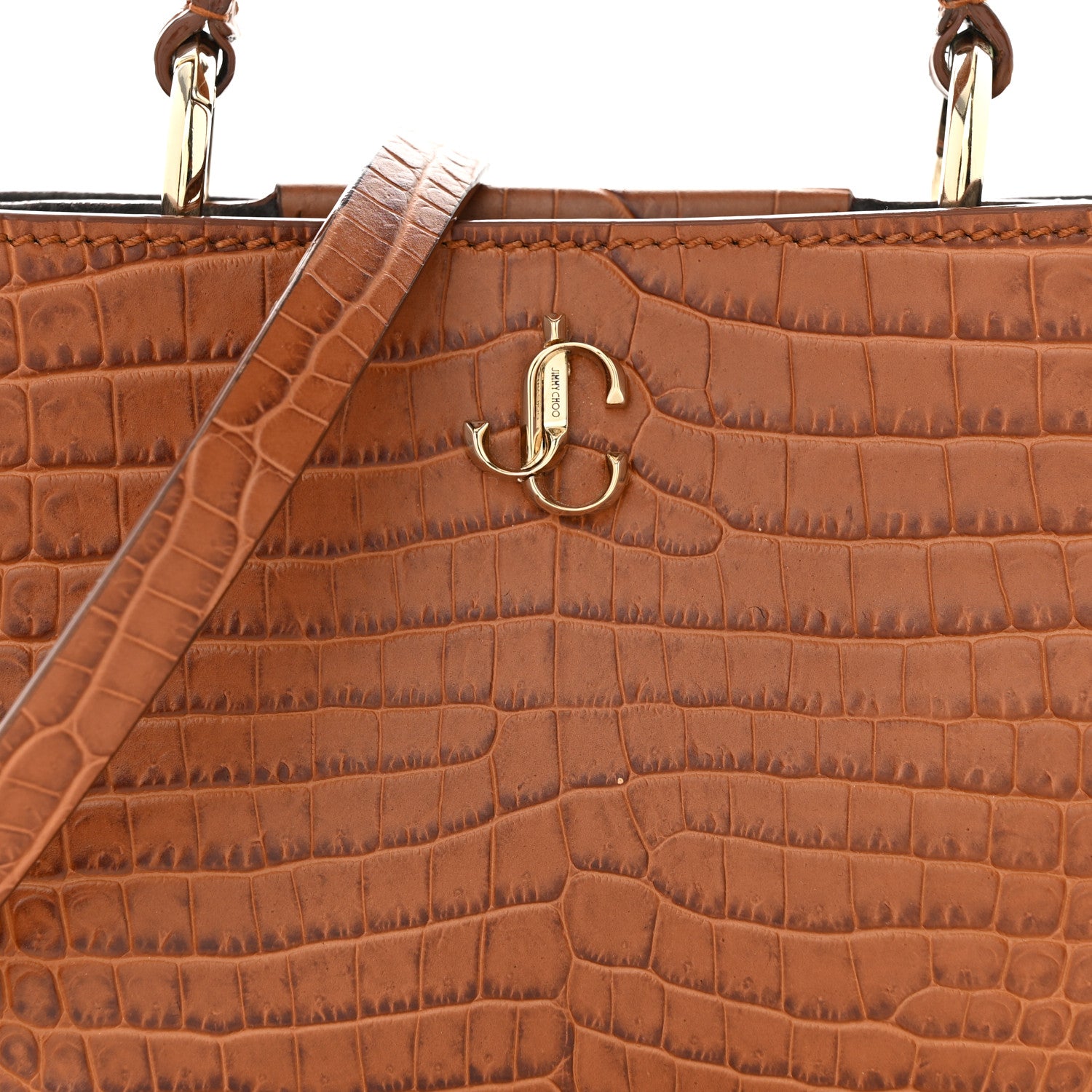 Jimmy Choo Calfskin Crocodile Embossed Mini Varenne Top Handle Tan 8 of 10