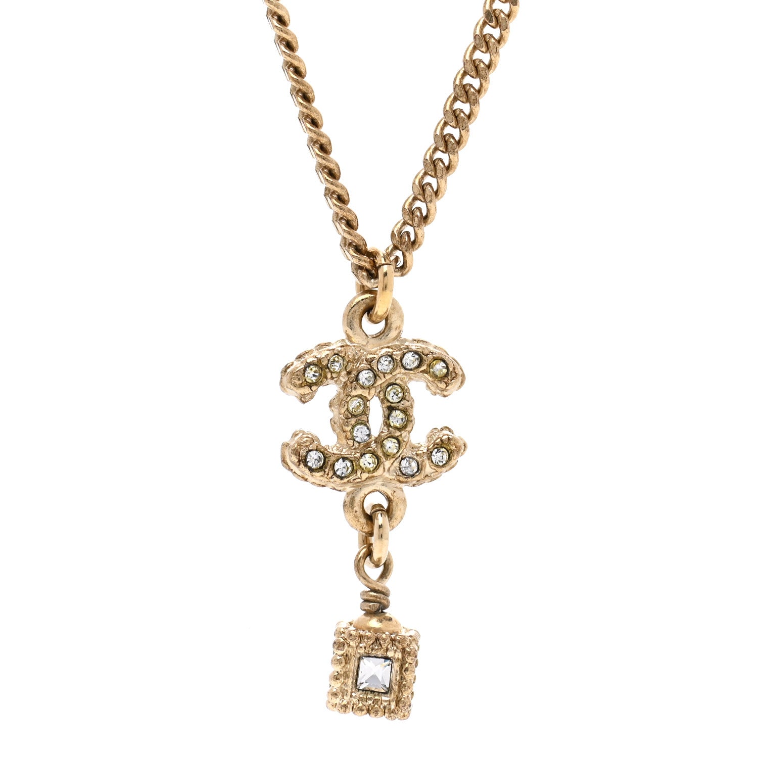 Chanel Crystal CC Pendant Necklace Gold 3 of 6