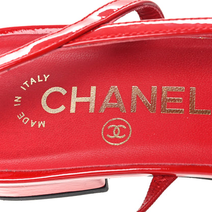 Chanel Patent Calfskin Cap Toe CC Slingback Flats 39 Red Black 9 of 14