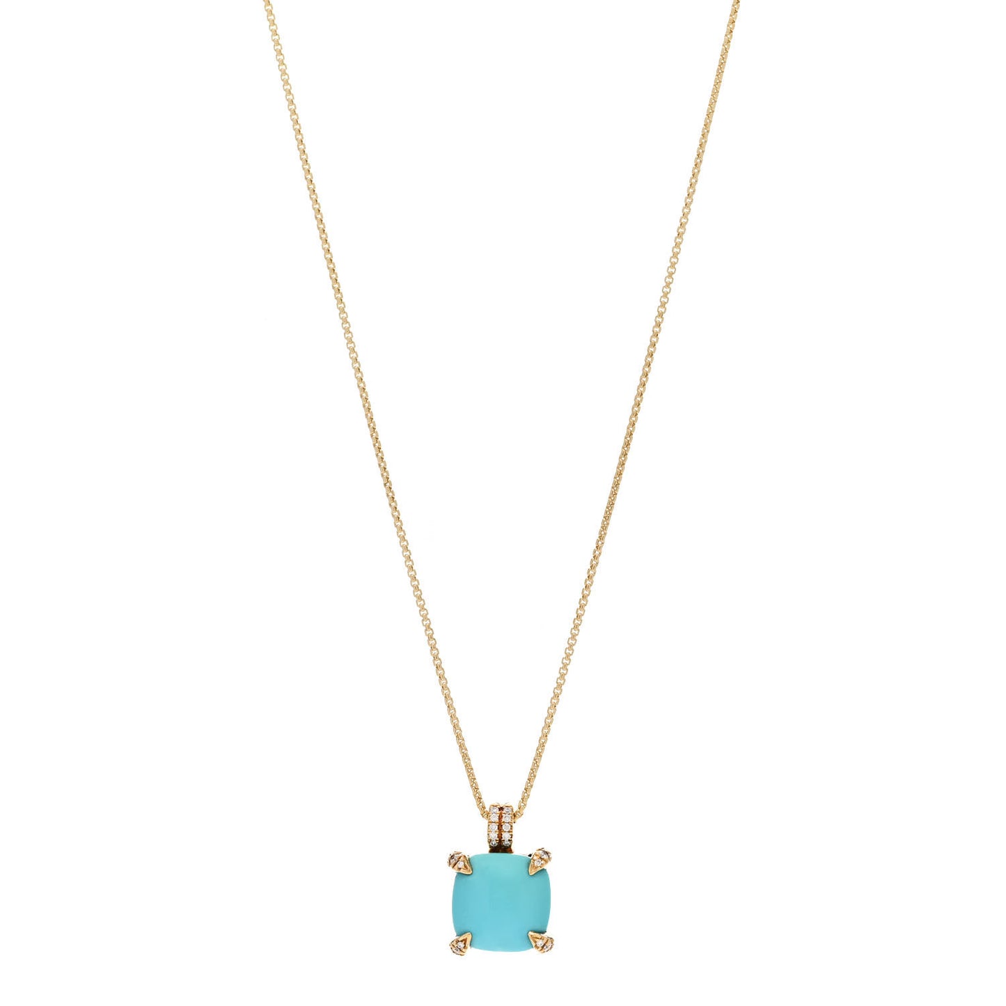18K Yellow Gold Diamond Turquoise 11mm Chatelaine Pendant Necklace